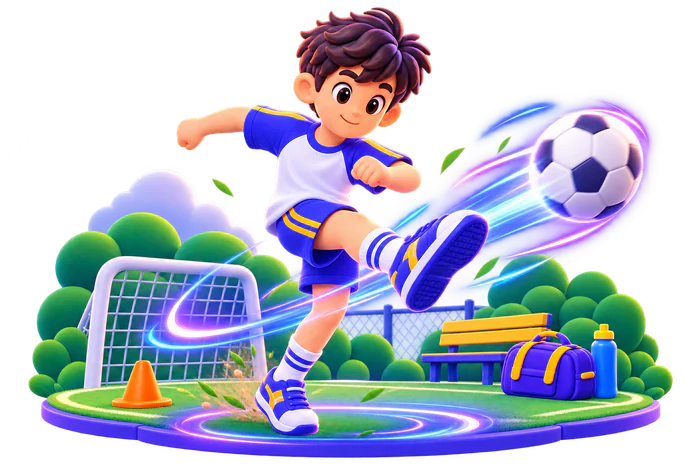 Student actively kicking a football now.
