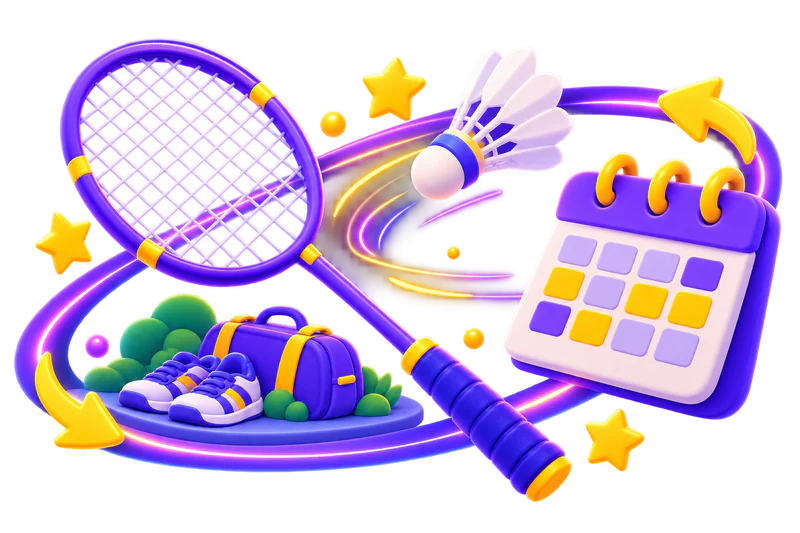 Badminton activity shown as a repeating routine.